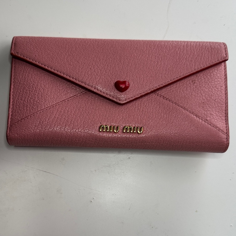 Miu Miu Rose Pink Leather Heart Clasp Wallet